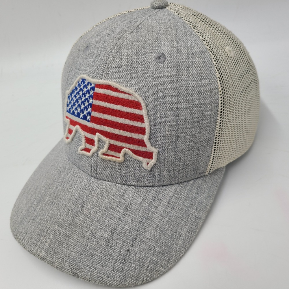 Local Crowns Hat Snapback Trucker Mesh Gray Beige USA American Flag Bear‎ Men